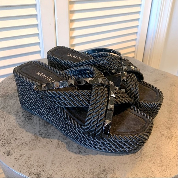Vaneli Black Woven Women's Platform Sandals Women’s 7.5 - Picture 2 of 8